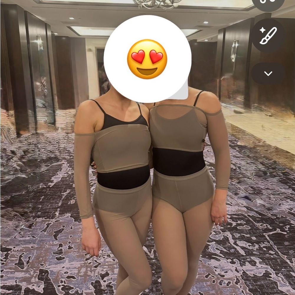 Jule Dancewear - Women's Adult Small Sheer Tan Mesh Crop Top and Tights.
